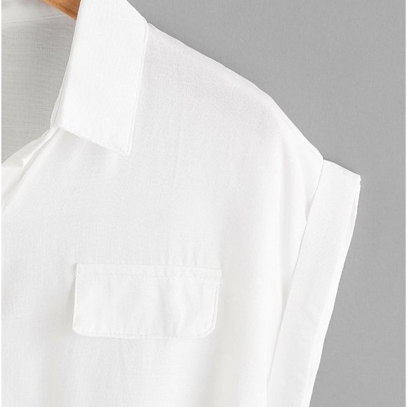 White Knotted Self-Tie Button-Front Shirt - Picture 3 of 5